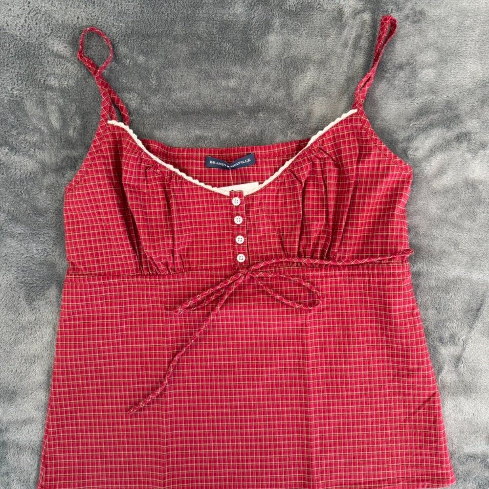 Brandy Melville Burgundy Plaid Tiffany Tank Top NWT - Picture 2 of 10
